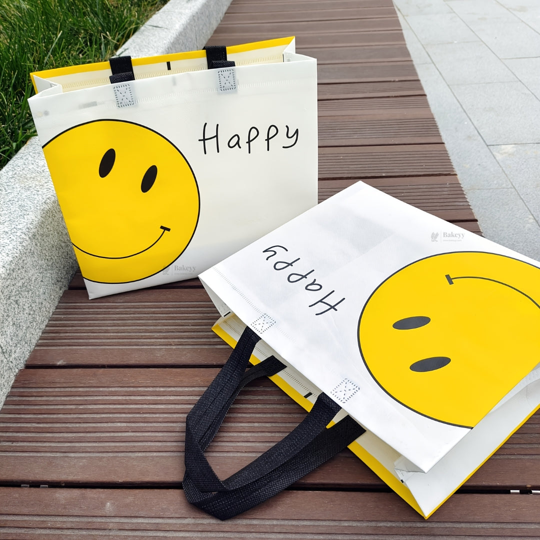 Smiley Theme Laminated Carry Bag | Front & Back Printed Design | 3 Size Options | Pack of 50