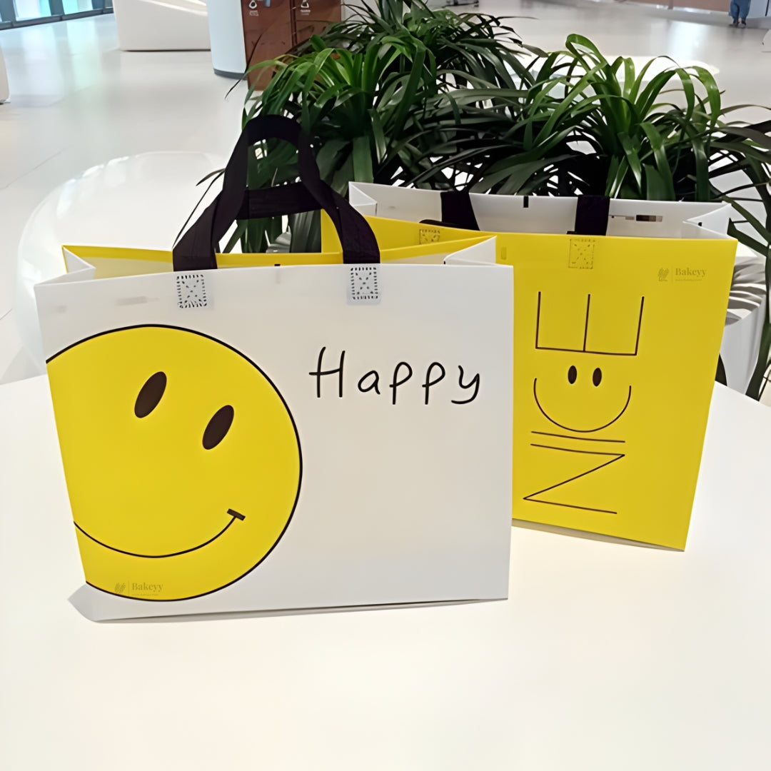 Smiley Theme Laminated Carry Bag | Front & Back Printed Design | 3 Size Options | Pack of 50