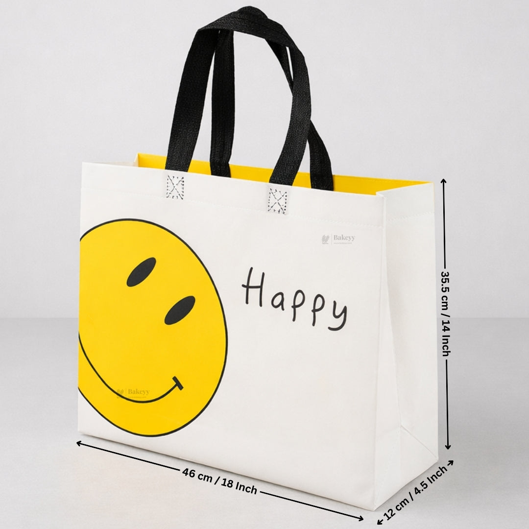 Smiley Theme Laminated Carry Bag | Front & Back Printed Design | 3 Size Options | Pack of 50