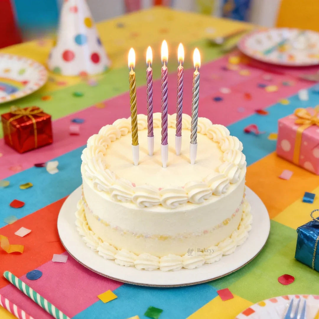 SpiralMetallicBirthdayCakeCandlesTwistedDesign - Bakeyy.com