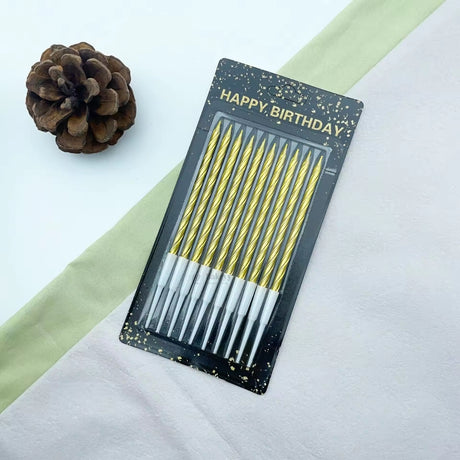Twisted Metallic Birthday Cake Candles | Multiple Colors Available | Cake Candles with Holders | 10 Candles per Pack | Pack of 1