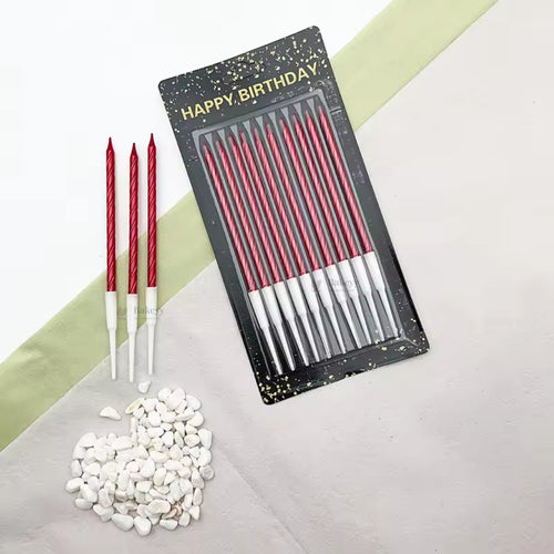 Twisted Metallic Birthday Cake Candles | Multiple Colors Available | Cake Candles with Holders | 10 Candles per Pack | Pack of 1