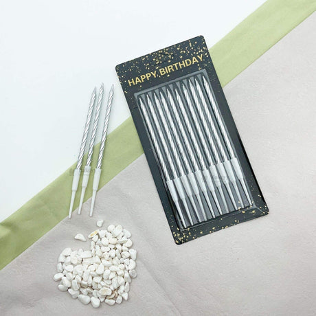 Twisted Metallic Birthday Cake Candles | Multiple Colors Available | Cake Candles with Holders | 10 Candles per Pack | Pack of 1