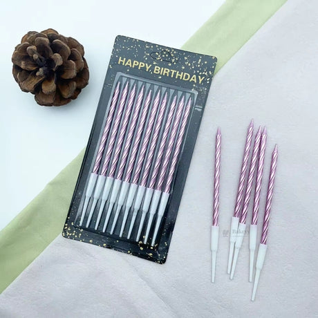 Twisted Metallic Birthday Cake Candles | Multiple Colors Available | Cake Candles with Holders | 10 Candles per Pack | Pack of 1