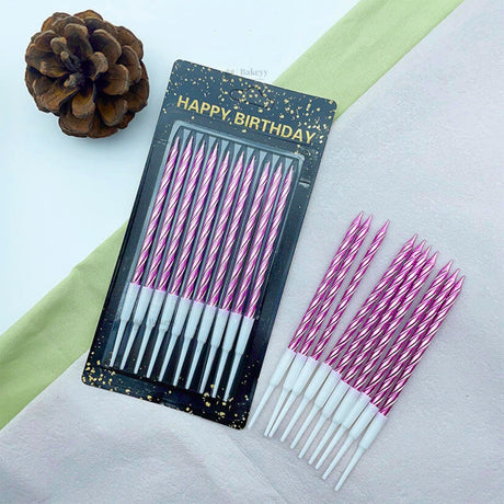 Twisted Metallic Birthday Cake Candles | Multiple Colors Available | Cake Candles with Holders | 10 Candles per Pack | Pack of 1