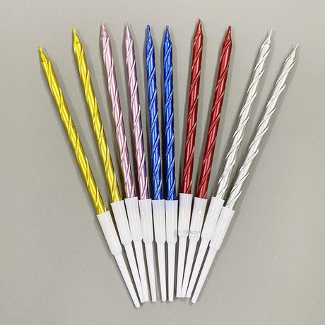 Twisted Metallic Birthday Cake Candles | Multiple Colors Available | Cake Candles with Holders | 10 Candles per Pack | Pack of 1
