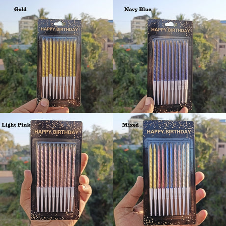 Twisted Metallic Birthday Cake Candles | Multiple Colors Available | Cake Candles with Holders | 10 Candles per Pack | Pack of 1