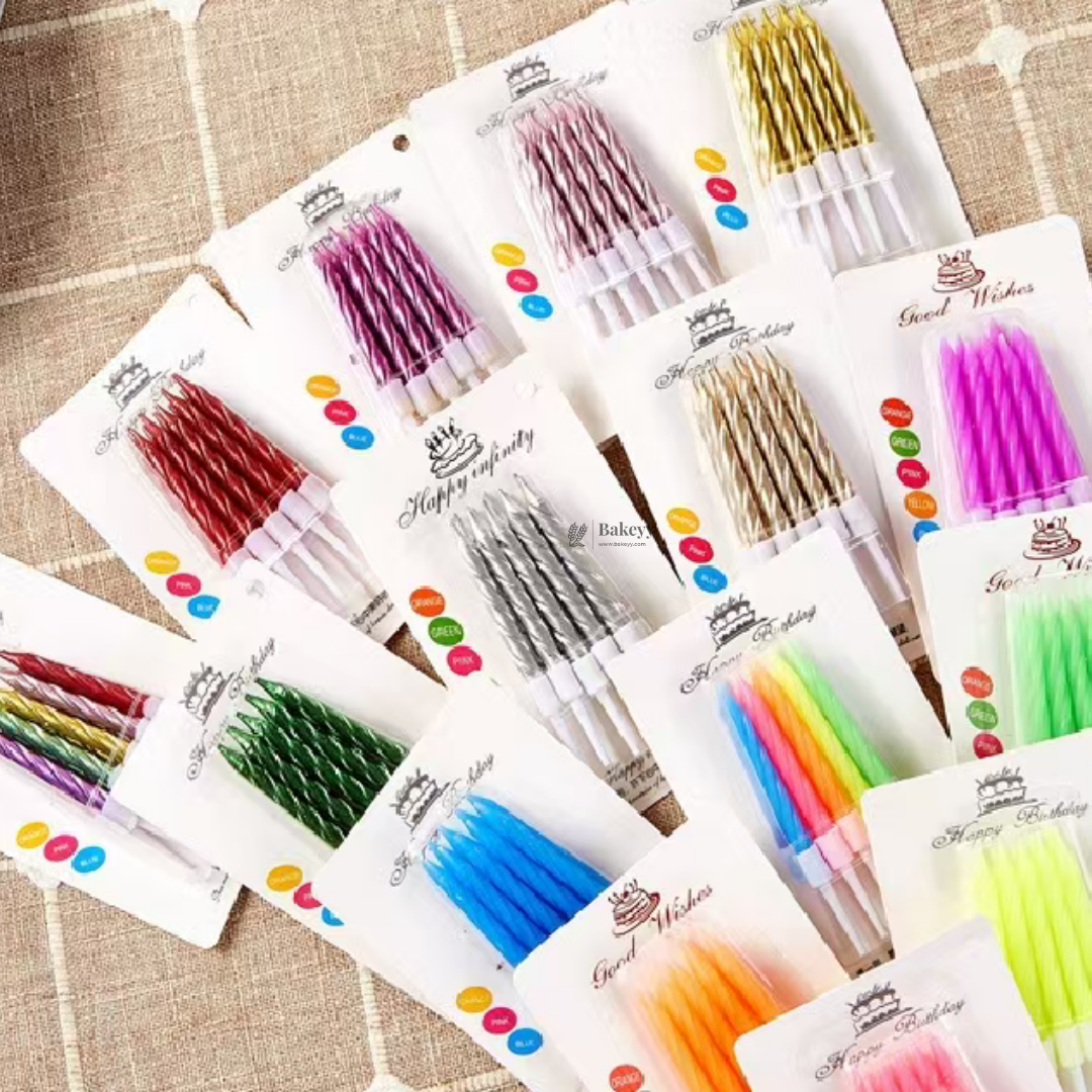 Spiral Birthday Cake Candles with Holders | Small | Pack of 10