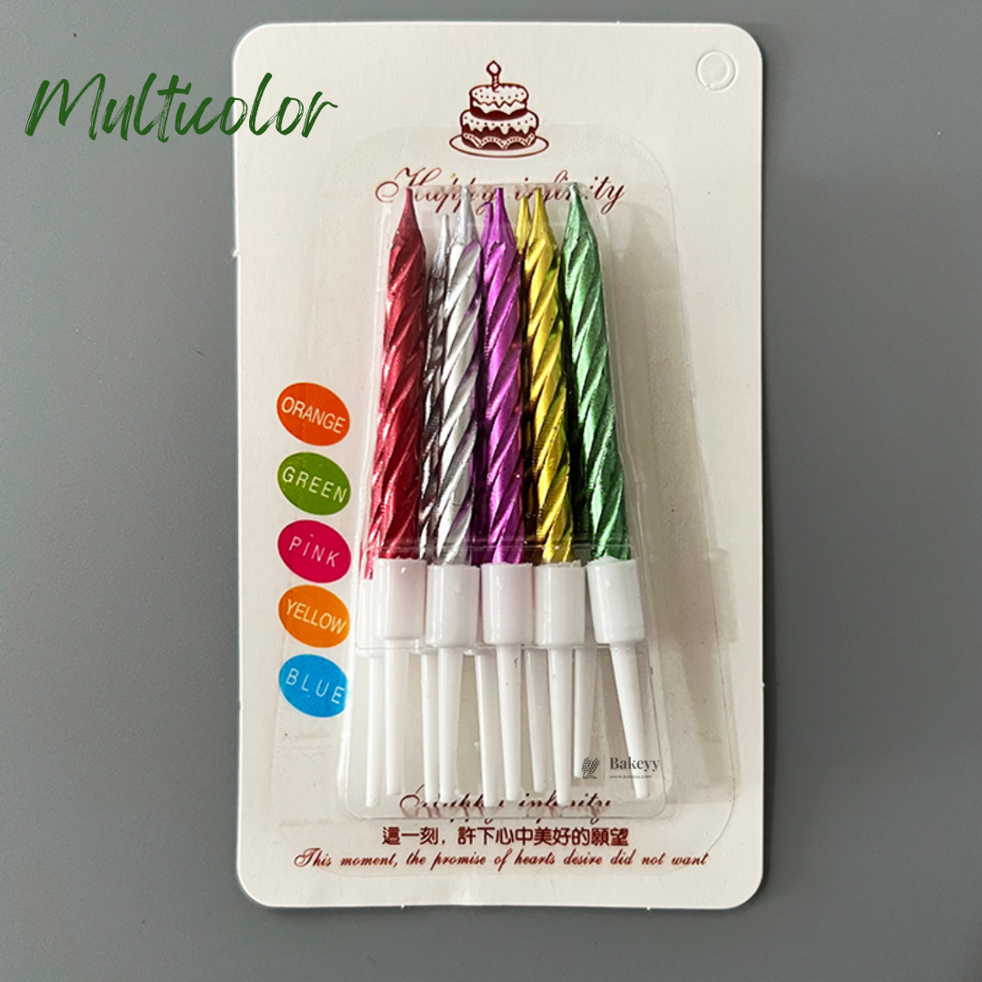 Spiral Birthday Cake Candles with Holders | Small | Pack of 10