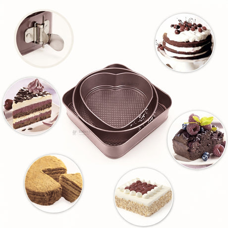 Springform Cake Pan Set | Round, Square & Heart Shape Non-Stick Baking Tins | Pack of 1