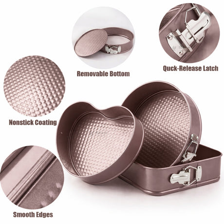 Springform Cake Pan Set | Round, Square & Heart Shape Non-Stick Baking Tins | Pack of 1