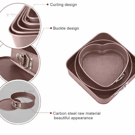 Springform Cake Pan Set | Round, Square & Heart Shape Non-Stick Baking Tins | Pack of 1