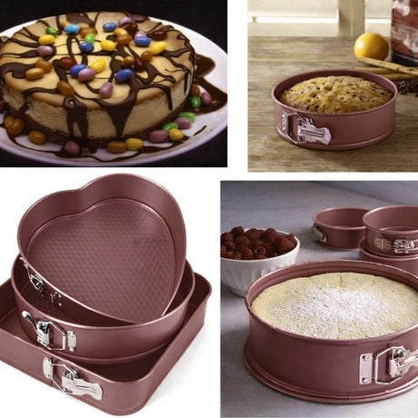 Springform Cake Pan Set | Round, Square & Heart Shape Non-Stick Baking Tins | Pack of 1