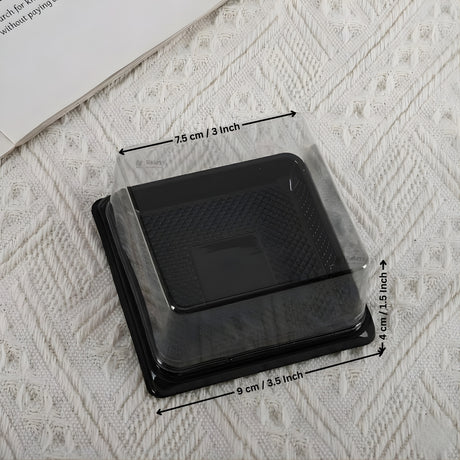 Square Dessert Box with Clear Dome Lid | Black Base Mini Cake & Pastry Packaging Box | Pack of 50