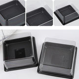Square Dessert Box with Clear Dome Lid | Black Base Mini Cake & Pastry Packaging Box | Pack of 50