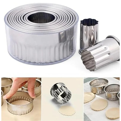Stainless Steel Round Cookie Cutter Set | 12 Pieces Biscuit & Dough Cutting Rings | 1 Pack