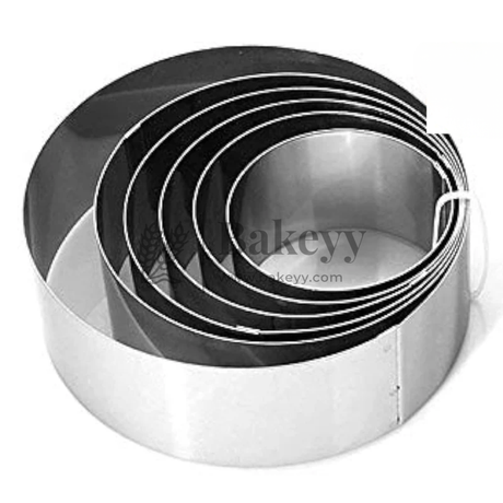 Set of metal baking rings with 'Bakeyy' branding on a white background