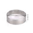 Metallic cake cutter with dimensions on a white background, branded 'Bakey'.