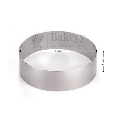 Metal cake ring with dimensions and 'Bakeyy' branding on a white background