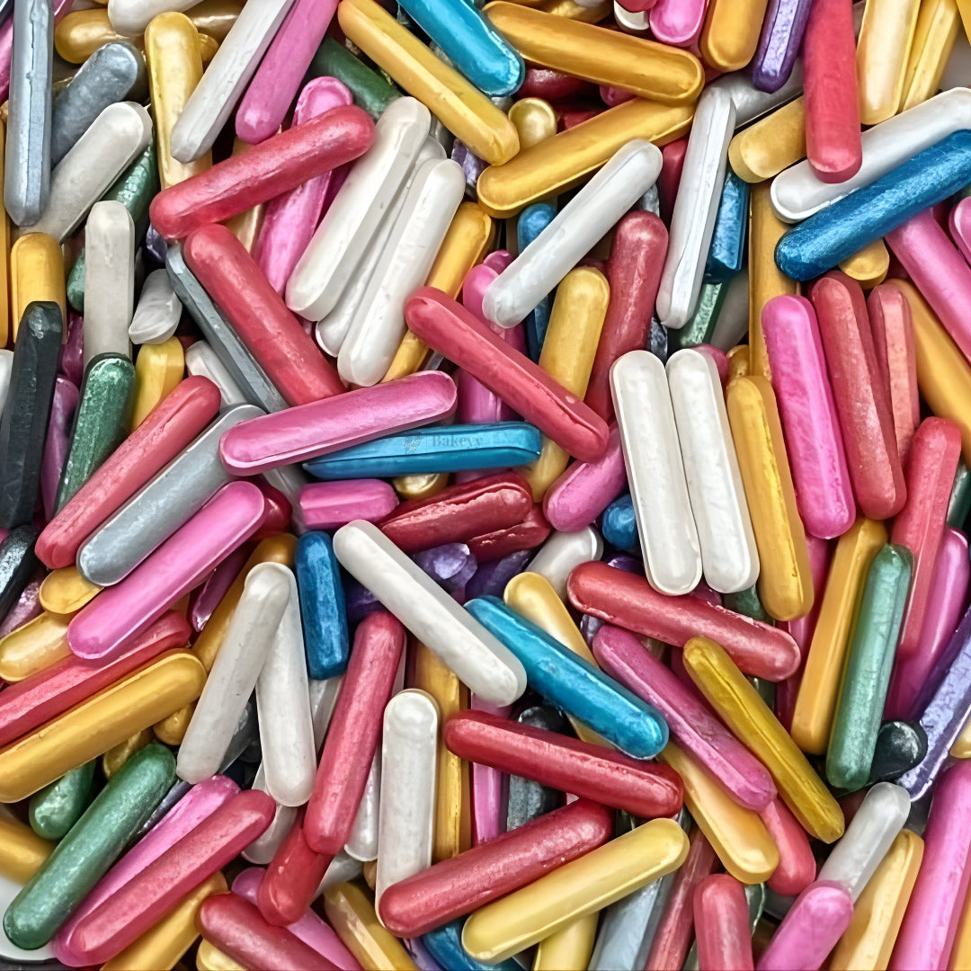 Rod Shape Sugar Confetti | Edible Cake & Dessert Decorations | Metallic Finish | 200 gm