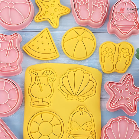 Summer Beach Theme Cookie Cutter & Embosser Set | 8 Piece | Pack of 1