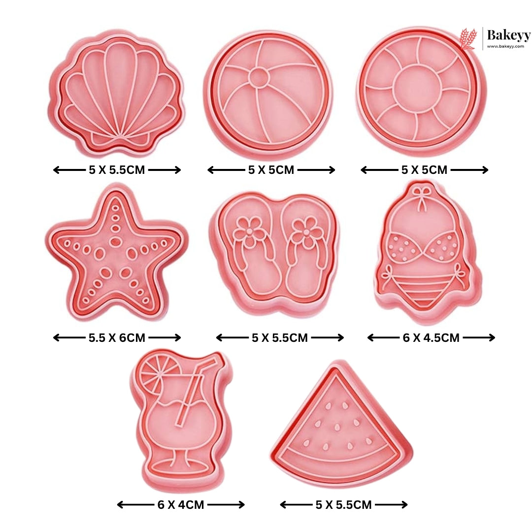 Summer Beach Theme Cookie Cutter & Embosser Set | 8 Piece | Pack of 1