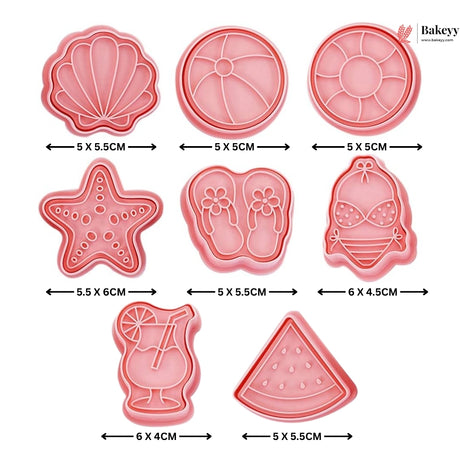 Summer Beach Theme Cookie Cutter & Embosser Set | 8 Piece | Pack of 1
