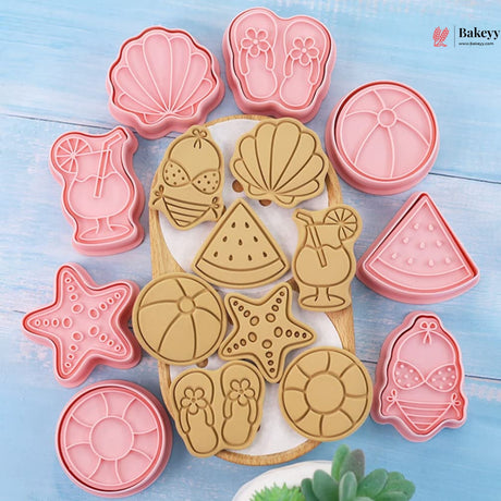 Summer Beach Theme Cookie Cutter & Embosser Set | 8 Piece | Pack of 1