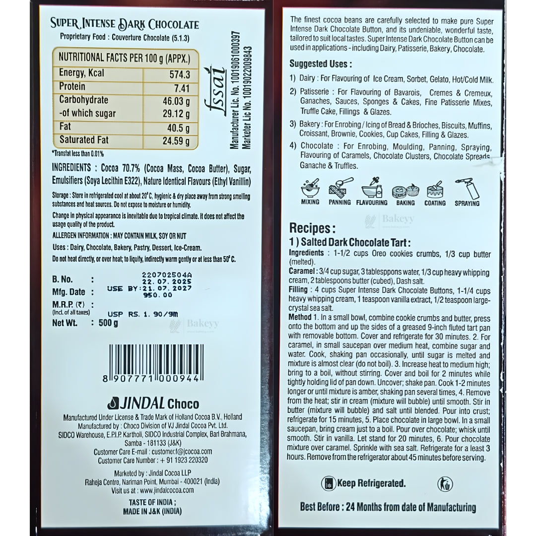 Super Intense Dark Chocolate Couverture | True Bel | Truff Belge | 500g Net Weight | Pack of 1 Piece