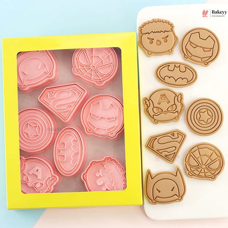 Superhero Theme Cookie Cutter & Embosser Set | 8 Piece | Pack of 1