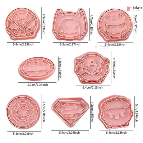Superhero Theme Cookie Cutter & Embosser Set | 8 Piece | Pack of 1