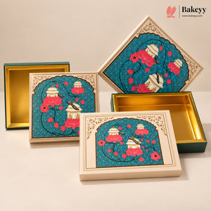Teal Lotus & Dome Printed Sweet Box | Multiple Capacities | Pack of 4