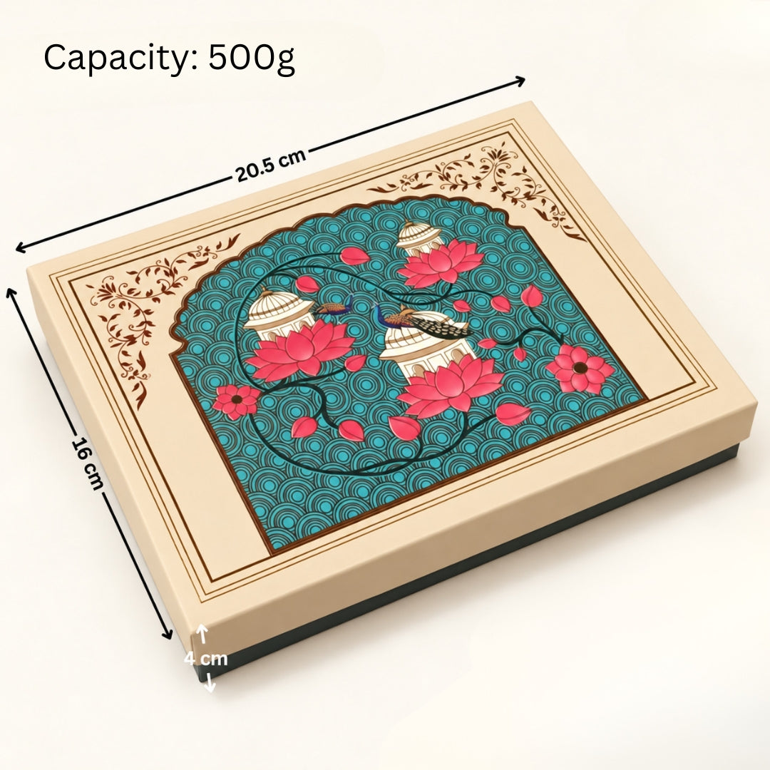 Teal Lotus & Dome Printed Sweet Box | Multiple Capacities | Pack of 4