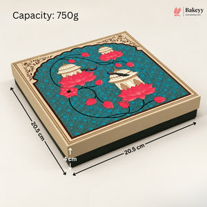 Teal Lotus & Dome Printed Sweet Box | Multiple Capacities | Pack of 4