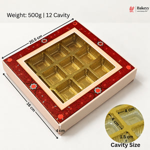 Red Floral Border Window Sweet & Chocolate Gift Box | With & Without Cavity | Multiple Capacities | Pack of 4