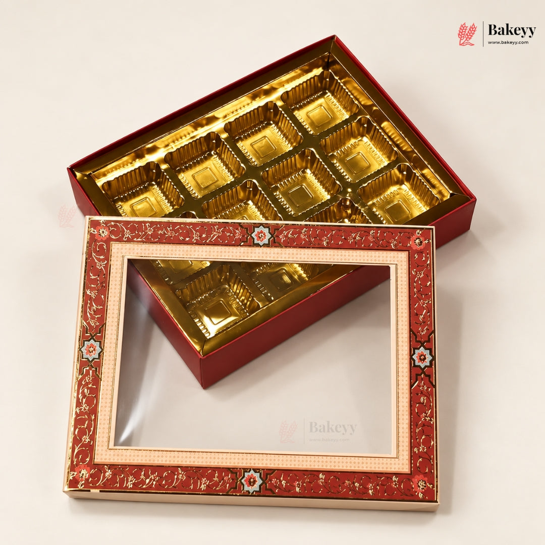 Red Floral Border Window Sweet & Chocolate Gift Box | With & Without Cavity | Multiple Capacities | Pack of 4