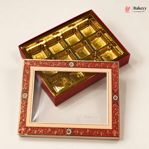 Red Floral Border Window Sweet & Chocolate Gift Box | With & Without Cavity | Multiple Capacities | Pack of 4