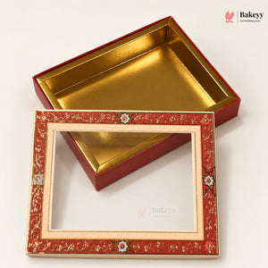 Red Floral Border Window Sweet & Chocolate Gift Box | With & Without Cavity | Multiple Capacities | Pack of 4