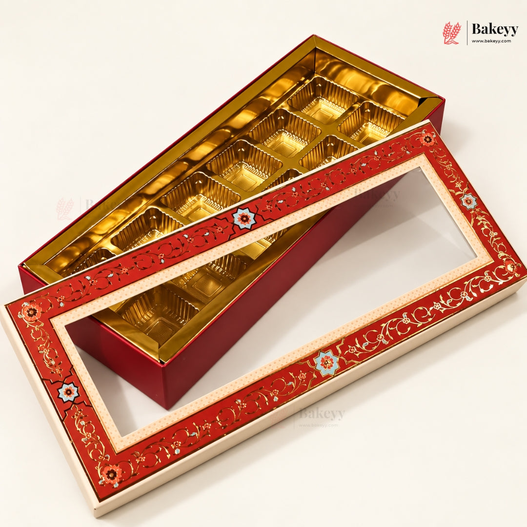 Red Floral Border Window Sweet & Chocolate Gift Box | With & Without Cavity | Multiple Capacities | Pack of 4