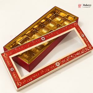Red Floral Border Window Sweet & Chocolate Gift Box | With & Without Cavity | Multiple Capacities | Pack of 4