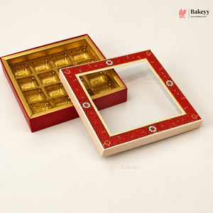 Red Floral Border Window Sweet & Chocolate Gift Box | With & Without Cavity | Multiple Capacities | Pack of 4