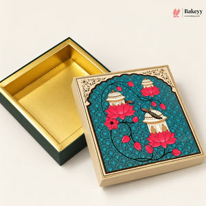 Teal Lotus & Dome Printed Sweet & Chocolate Gift Box | With & Without Cavity | Multiple Capacities | Pack of 4
