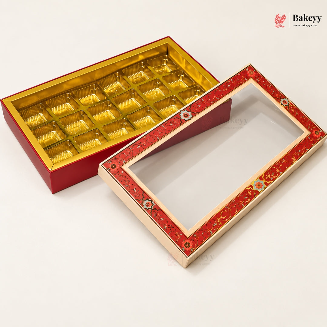 Red Floral Border Window Sweet & Chocolate Gift Box | With & Without Cavity | Multiple Capacities | Pack of 4