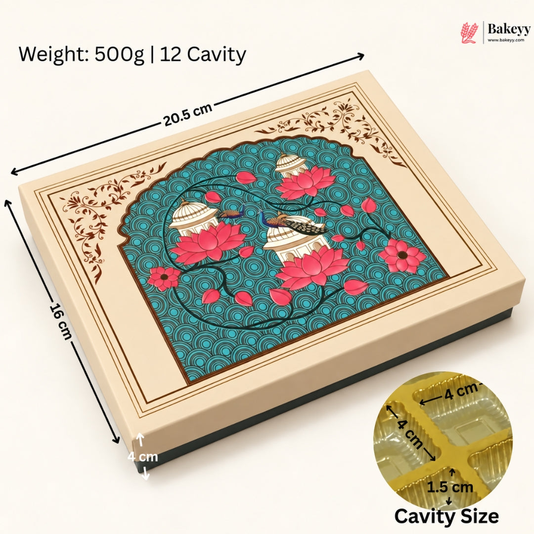 Teal Lotus & Dome Printed Sweet & Chocolate Gift Box | With & Without Cavity | Multiple Capacities | Pack of 4