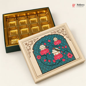 Teal Lotus & Dome Printed Sweet & Chocolate Gift Box | With & Without Cavity | Multiple Capacities | Pack of 4