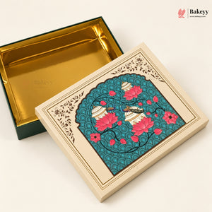 Teal Lotus & Dome Printed Sweet & Chocolate Gift Box | With & Without Cavity | Multiple Capacities | Pack of 4