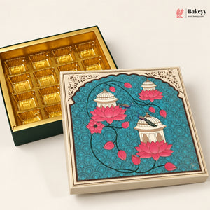Teal Lotus & Dome Printed Sweet & Chocolate Gift Box | With & Without Cavity | Multiple Capacities | Pack of 4