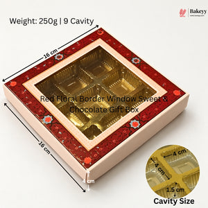 Red Floral Border Window Sweet & Chocolate Gift Box | With & Without Cavity | Multiple Capacities | Pack of 4