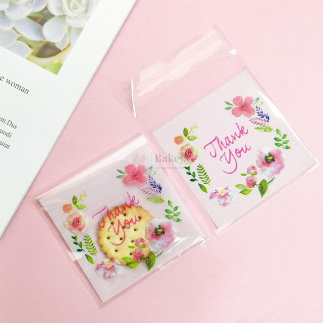 Thank You Floral Printed Cellophane Self Adhesive Pouch | Pack of 100