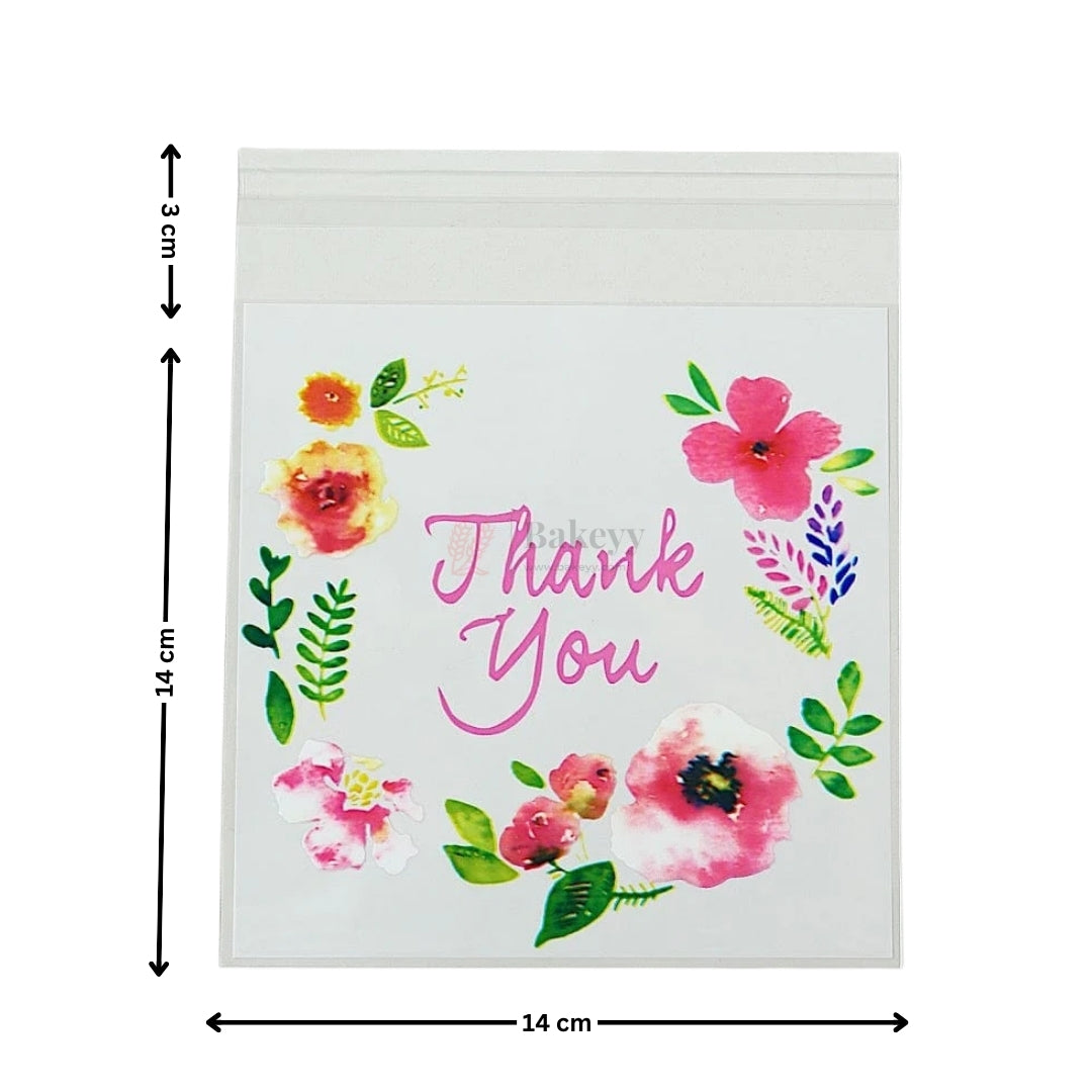Thank You Floral Printed Cellophane Self Adhesive Pouch | Pack of 100